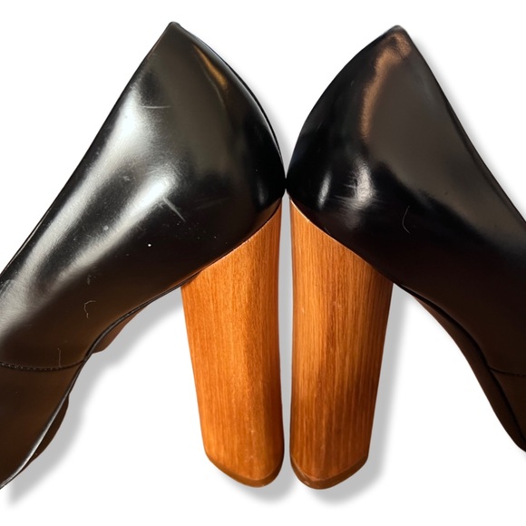 Yves Saint Laurent Black Leather Pumps with Wooden Heels - Picture 6 of 8